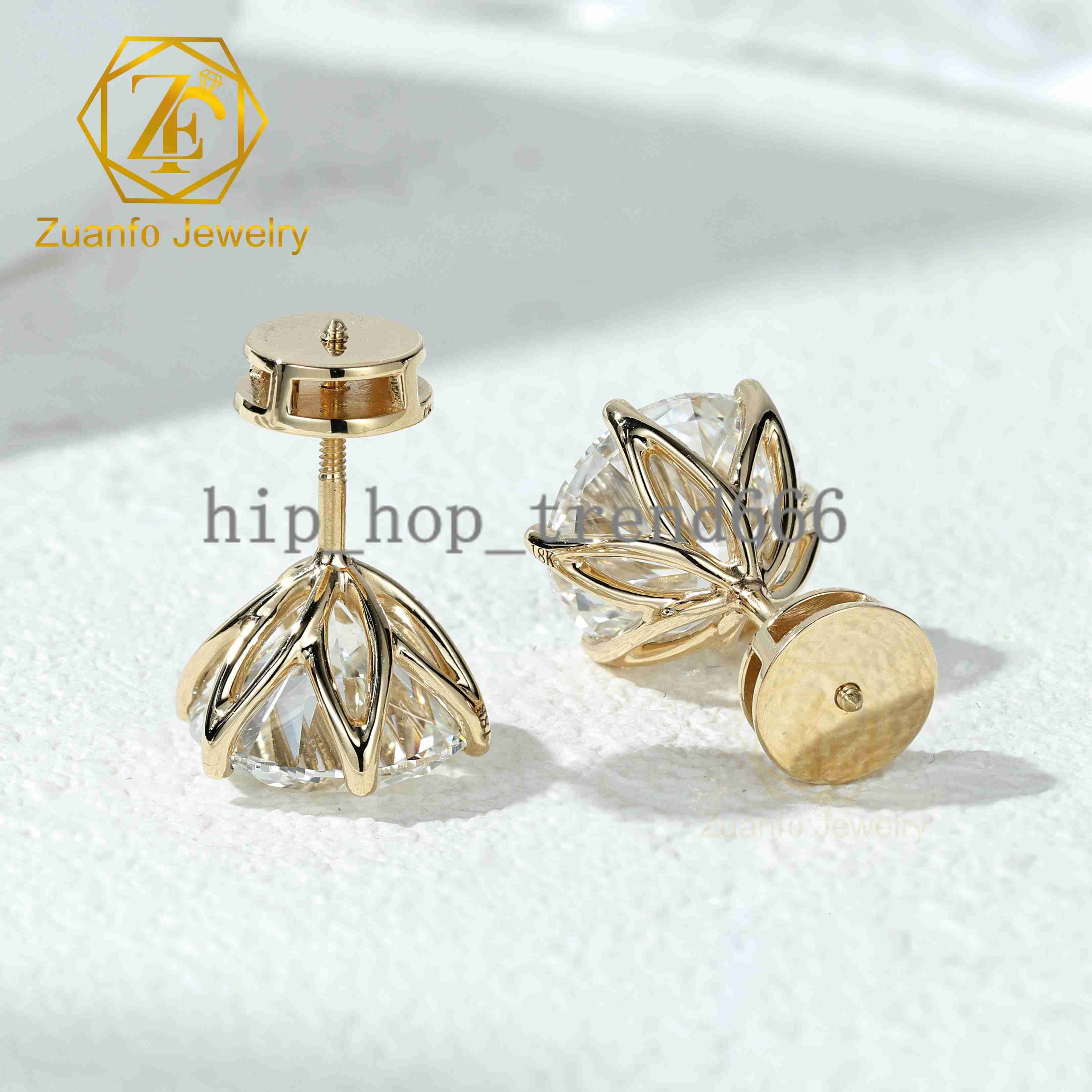 IGI Certified 1 2 3 CT Round CVD Lab Diamond Studs 14k 10k Solid Gold 6Prongs Lab Grown Diamond Earrings Stud