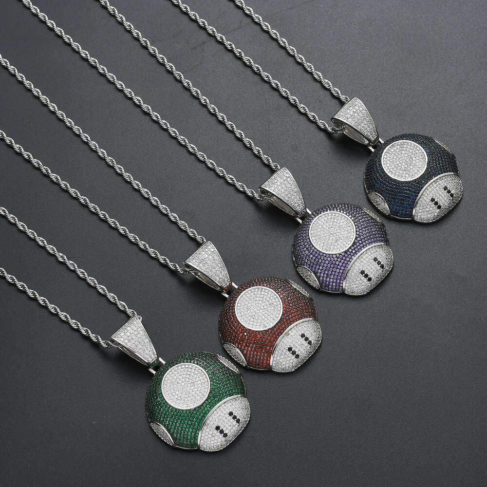 Mushroom Pendant Luxury Jewelry Hip Hop with Silver Inlaid Moissanite Unique and Quirky emojiQ Cute Plant Cartoon Necklace
