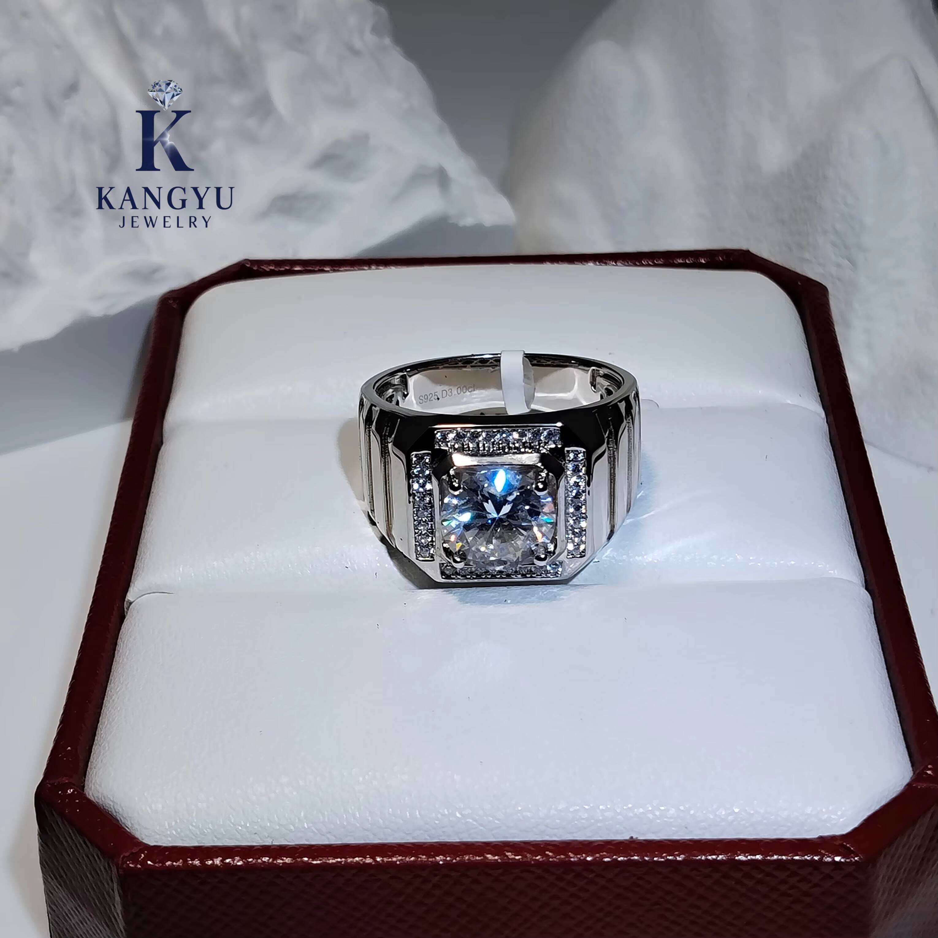 1ct/3ct Luxury Hip Hop Moissanite Ring 925 Sterling Silver Iced Out Bling Statement Ring for Men