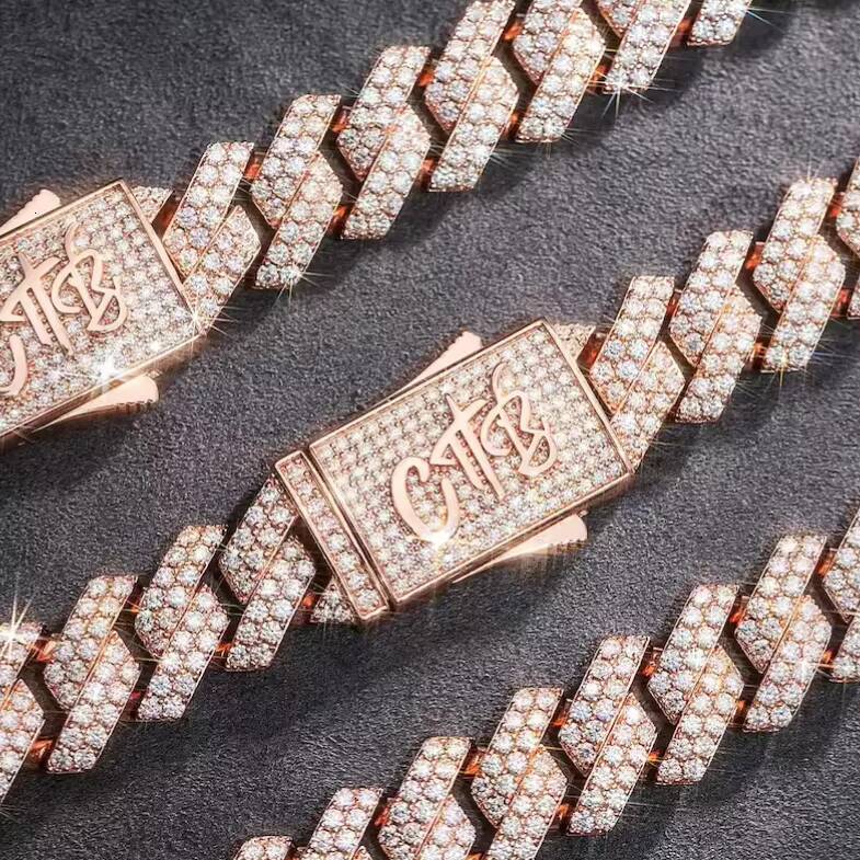 Fashion Hip Hop Jewelry Iced Out VVS Moissanite Miami Cuban Chain Custom 10-19mm Sterling Silver 925 Cuban Chain Bracelet
