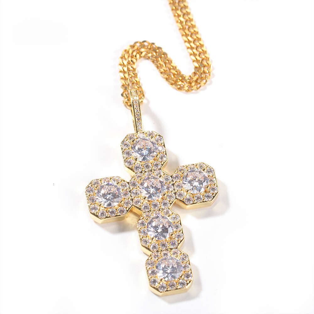 Vintage Hip-Hop Ice with VVS moissanite Cross Pure silver Inlaid Moissanite Unisex Pendant Necklace Trendy Summer Clavicle Chain Wholesale