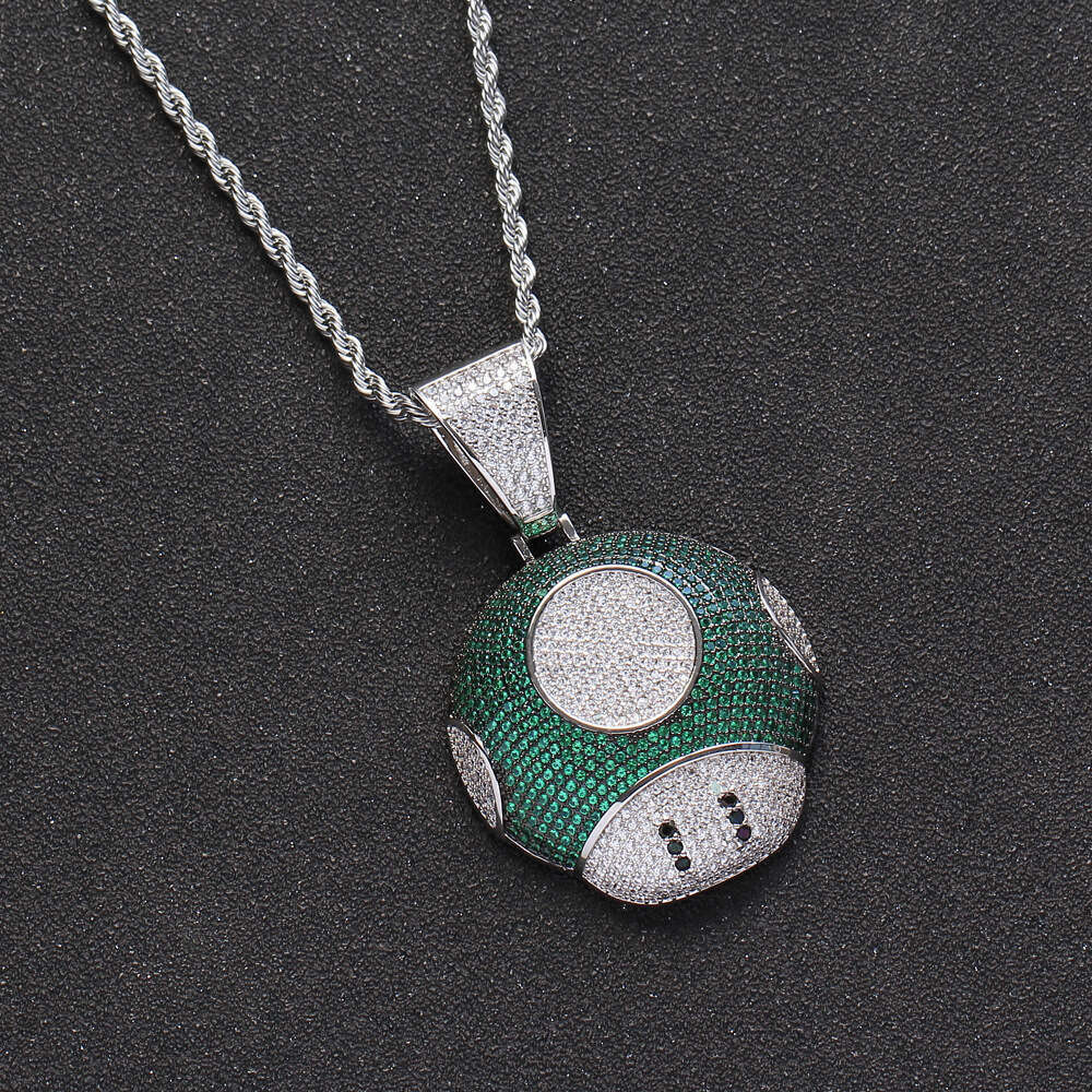 Mushroom Pendant Luxury Jewelry Hip Hop with Silver Inlaid Moissanite Unique and Quirky emojiQ Cute Plant Cartoon Necklace