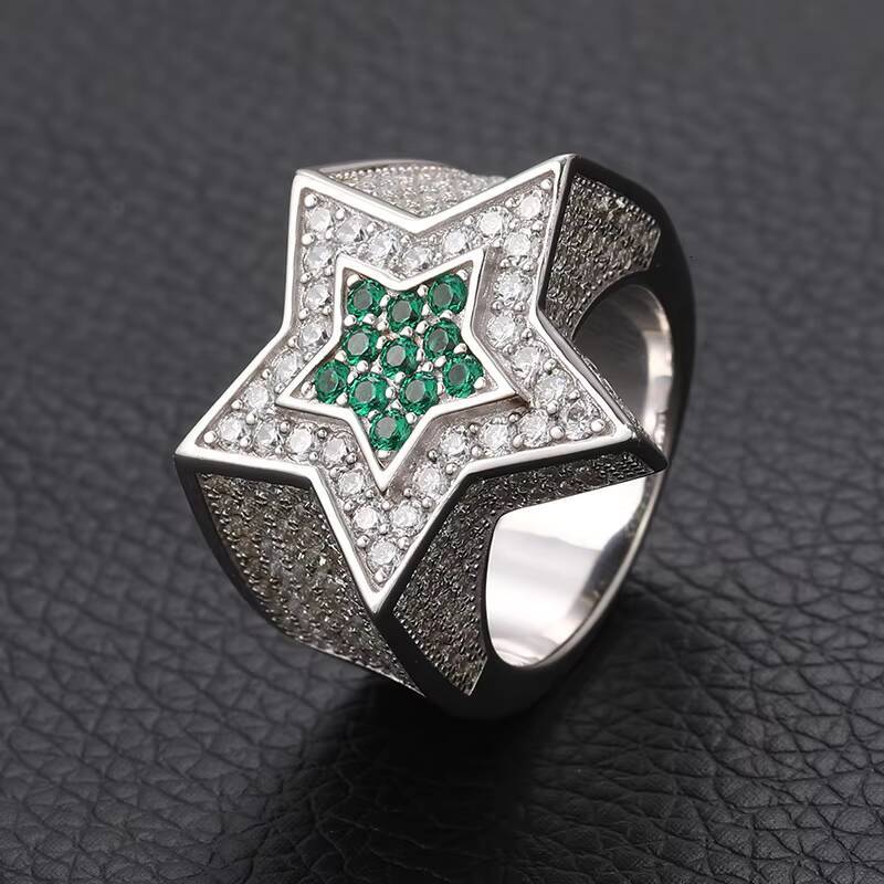 Wholesale S925 Sterling Silver VVS D Color Moissanite Ring Iced Wedding Band in Hip Hop Style for Men