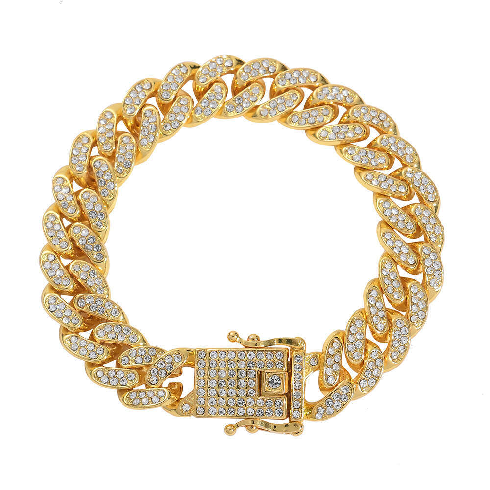Jewelry Classic Men's 13mm Full Diamond Cuban Alloy Hip Hop Gold Anklet