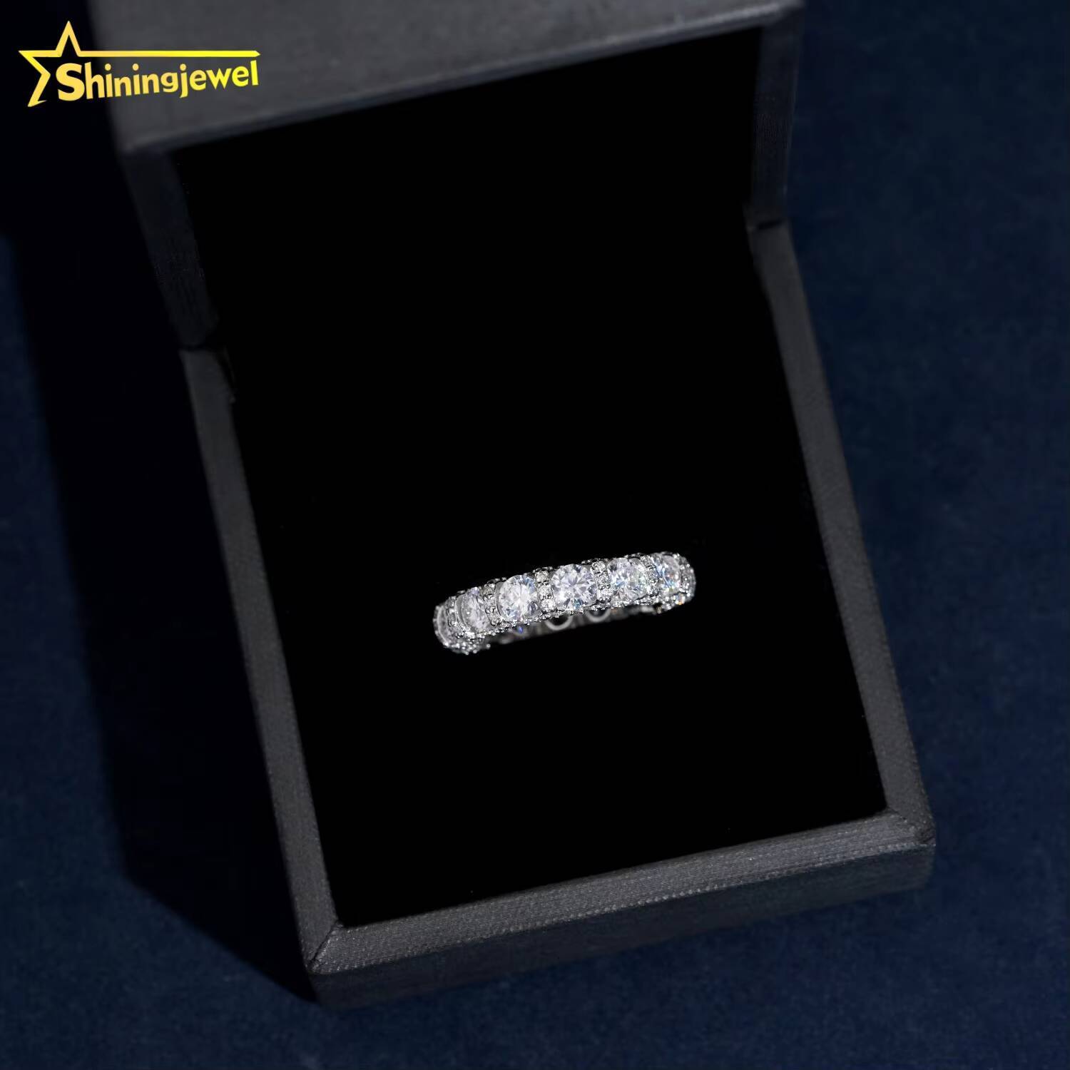 Side Setting Big Diamond Eternity Ring Hip Hop Jewelry 925 Silver Fully Band Ring Round Diamond Moissanite Men Ring