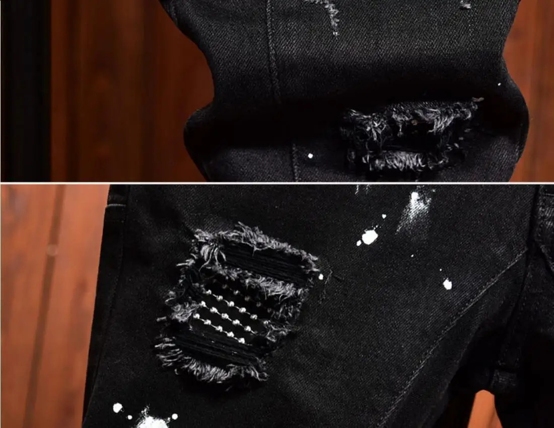 Fashion Trendy Slim Denim Jeans Men Distressed Ripped Holes Patches Spring Autumn Casual n Korean y Clothing Trousers 260618CJ - view 6