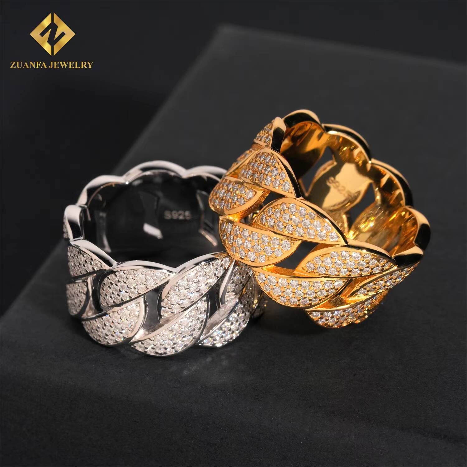 Instock Classic Cuban Men Diamond Ring Moissanite Diamond Iced Out Ring Hip Hop Jewelry
