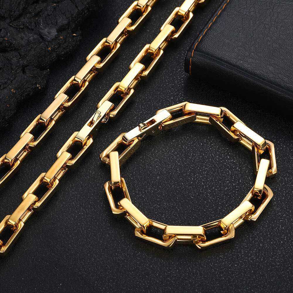 Jewelry titanium jewelry 9mm bamboo chain 925 Sterling Silver 14K Gold Hip Hop personalized bracelet men's necklace wholesale