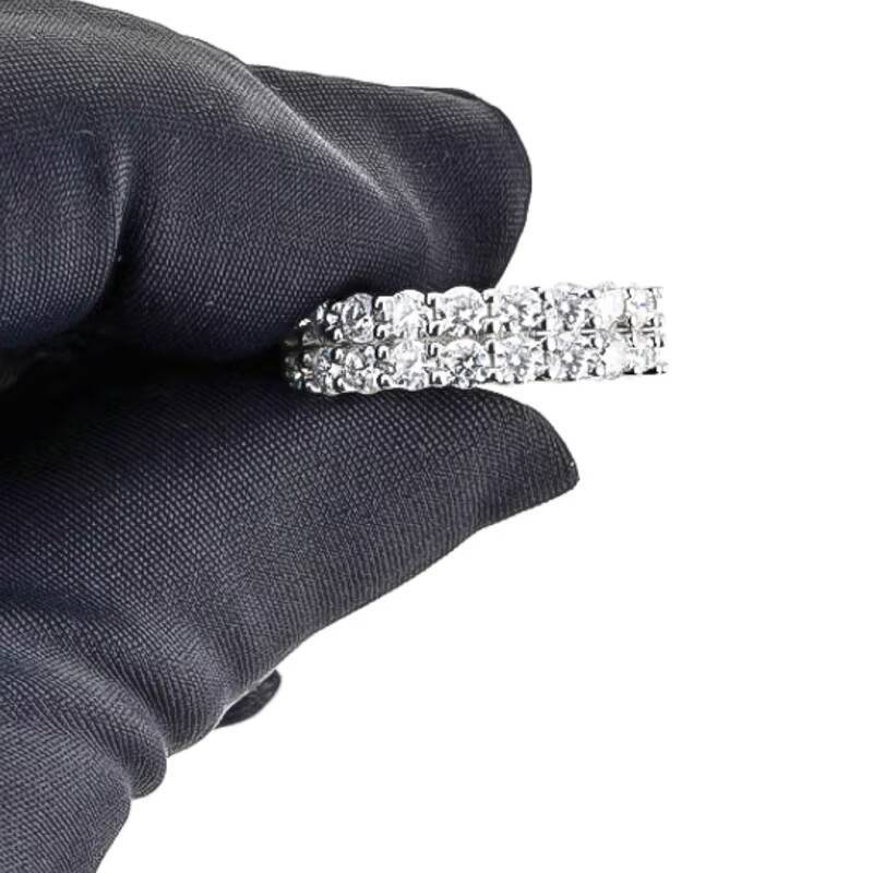 Hip Hop GRA D Color Bling 2 Rows Moissanite Iced Out Mens Band Ring With 925 Sterling Silver Pass Diamond Tester Wedding Ring