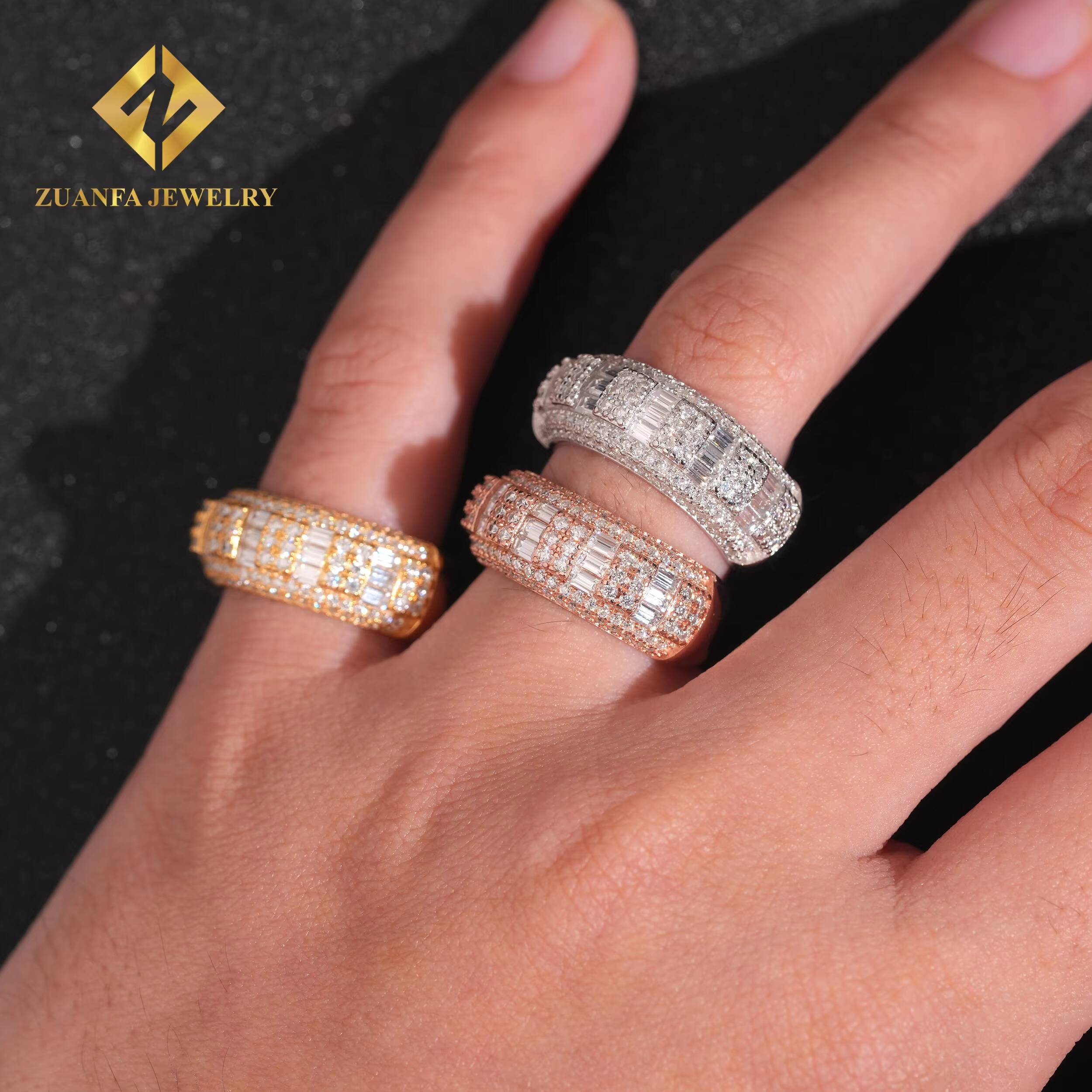 Factory Direct High Quality Iced Out VVS Moissanite Ring Mens 925 Silver Diamond Moissanite Hip Hop Ring