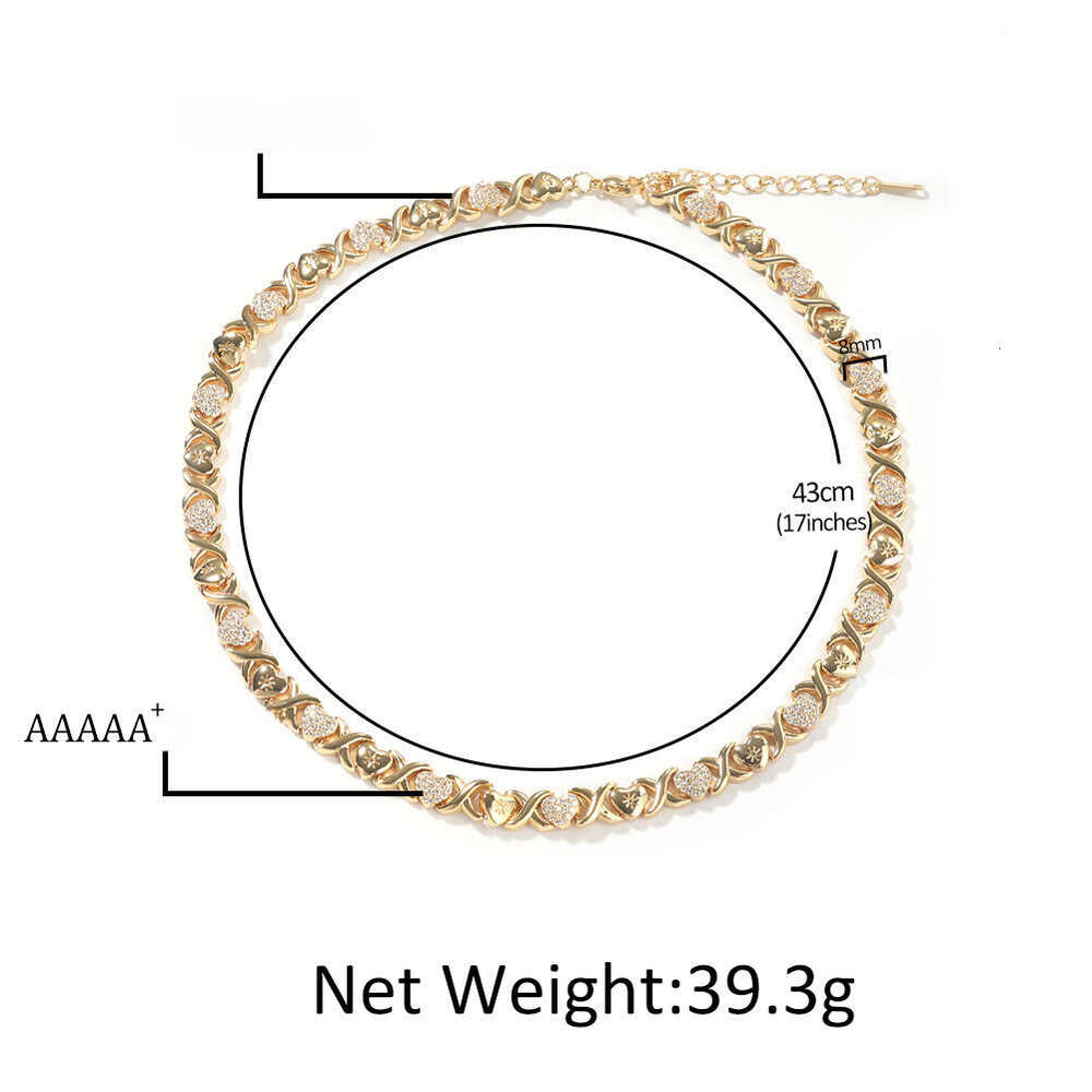 Fashion New Style Diamond-Encrusted XO Gold-Plated Hip-Hop Ice with VVS moissanite Necklace Light Luxury High-End Heart Infinity Collarbone Chain Jewe