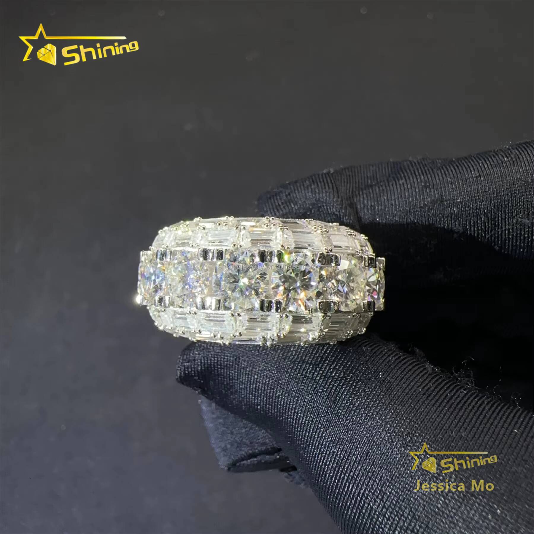 New Arrivals High Quality Hip Hop Fire Jewelry Man S925 Silver Iced Out RoundBaguette Moissanite Diamond Man Etenity Band Ring