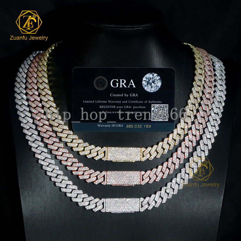 Hip Hop Cuban Chain Necklace Real Pure 925 Silver 8mm 10mm 12mm Moissanite Diamond Cuban Link Chain