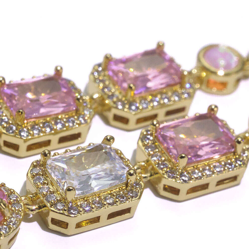 Jewelry Hip Hop 10mm Pink Moissanite Opal Necklace Colorful Gemstone Men's Bracelet Custom Jewelry