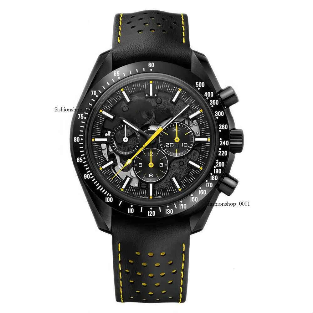 44mm Black Ceramic Dial Moon Watch,Men's Luxury Manual Mechanical Watch,Sapphire Chronograph Watch,Waterproof 50m,Limited Edition Master Watch 1968