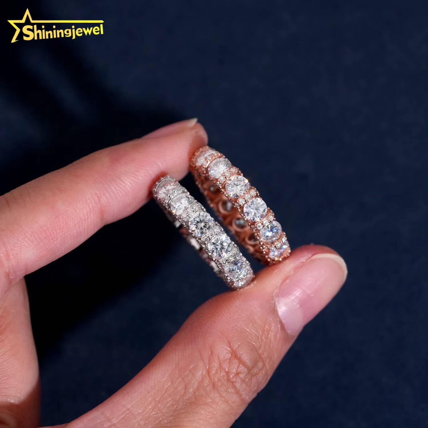 Side Setting Big Diamond Eternity Ring Hip Hop Jewelry 925 Silver Fully Band Ring Round Diamond Moissanite Men Ring