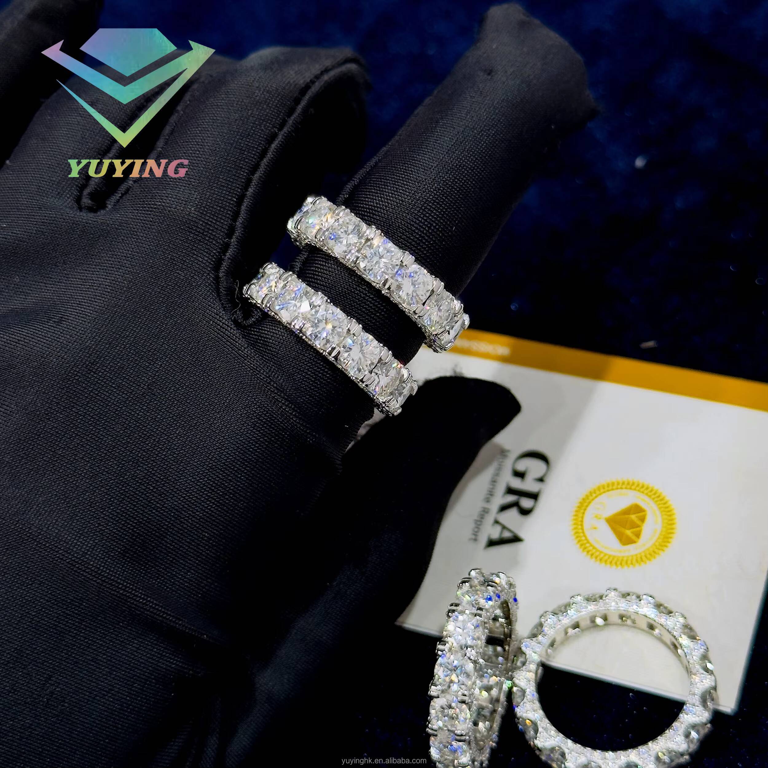 Popular Ice Out Mossanite Ring Hip Hop Jewelry 925 Sterling Silver Ring for Mens VVS Moissanite Diamond Cuban Ring