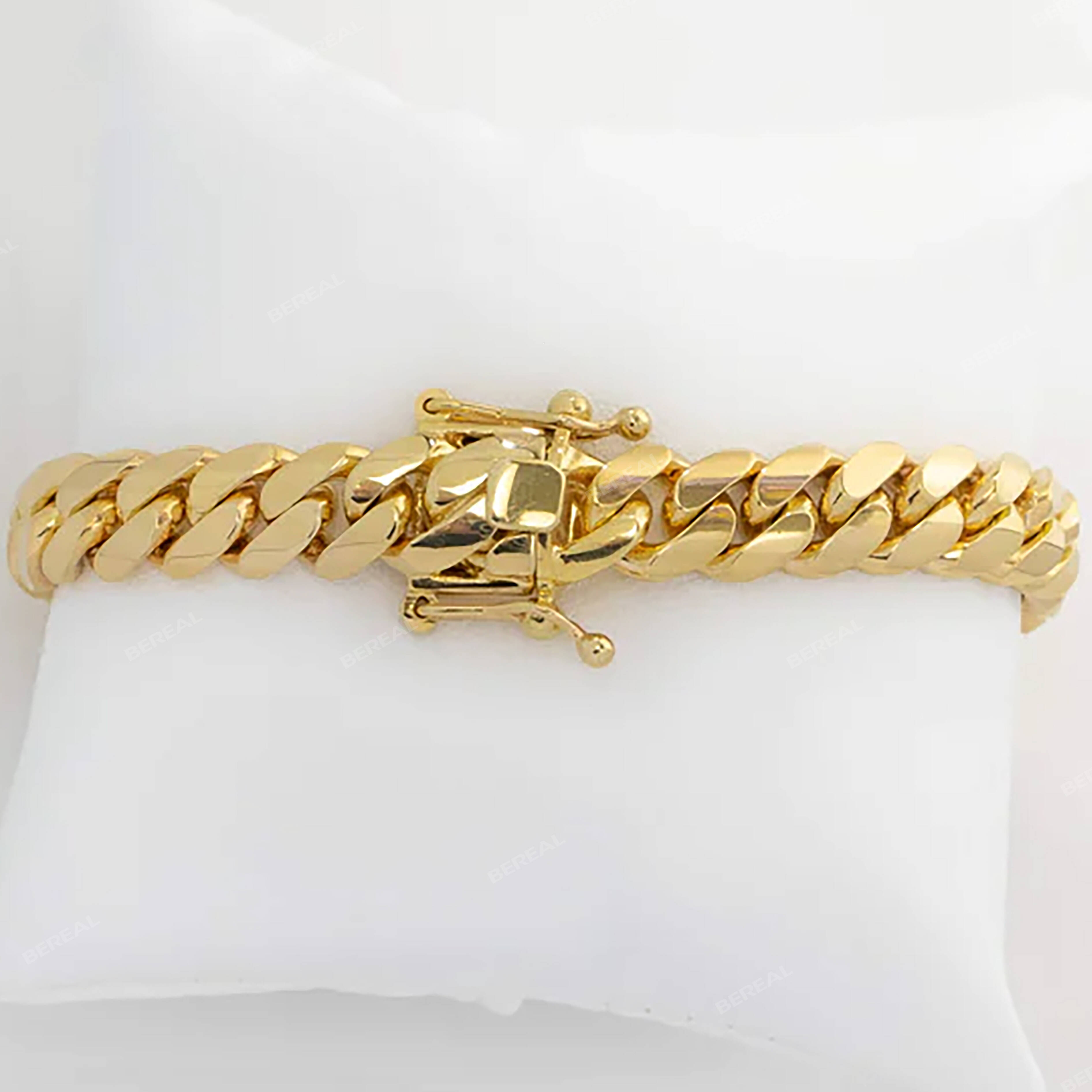 Bold Custom Hip Hop 10K Solid Gold Cuban Chain Bracelet Glittering Iced Out Moissanite Diamonds