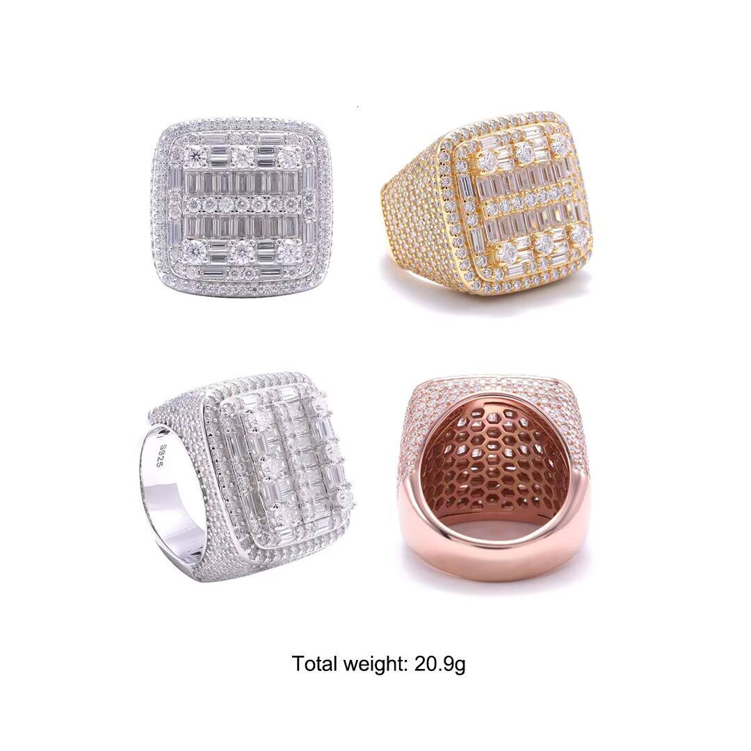 Kaleido Rapper Jewelry Hip Hop 925 Silver Iced Out Men Diamond Ring Baguette Moissanite Diamond Custom Hip Hop Ring Men
