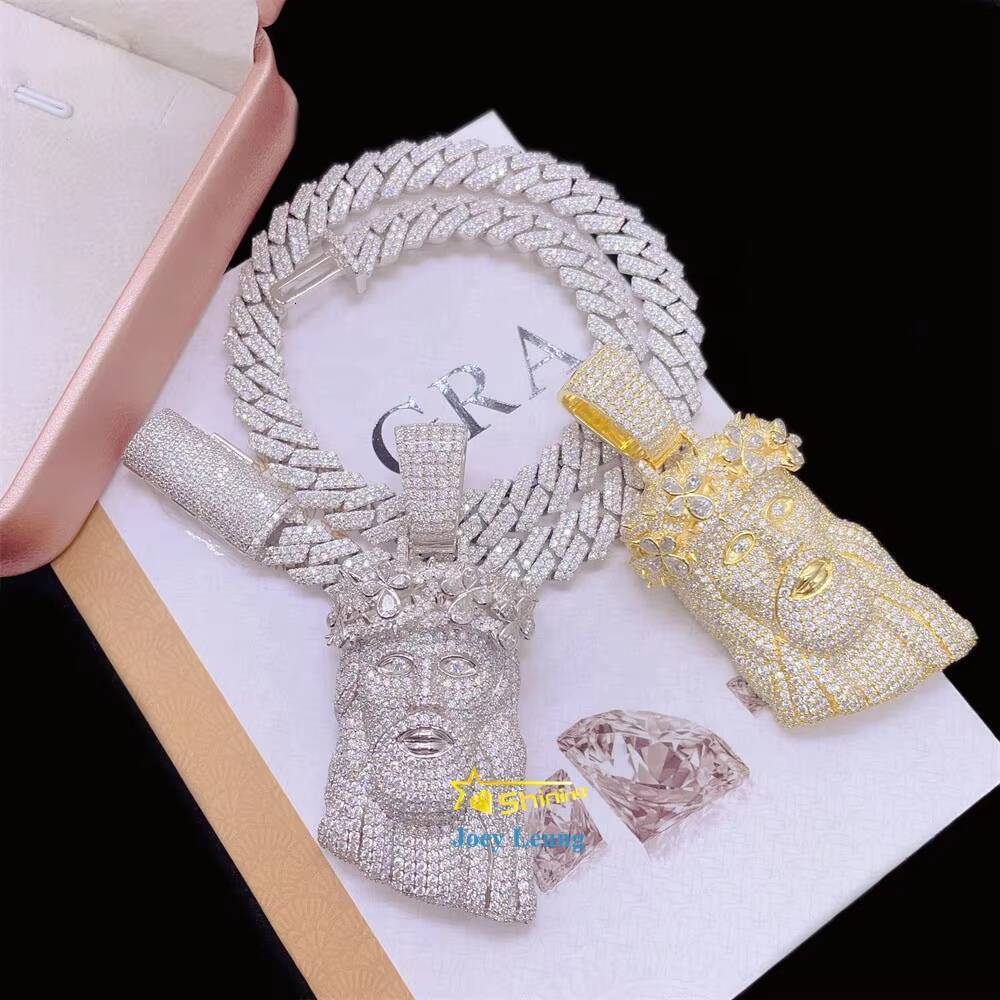 GRA Certificate Baguette Moissanite Jewelry 925 Silver Hip Hop Iced Out Jesus Custom Necklace Pendant