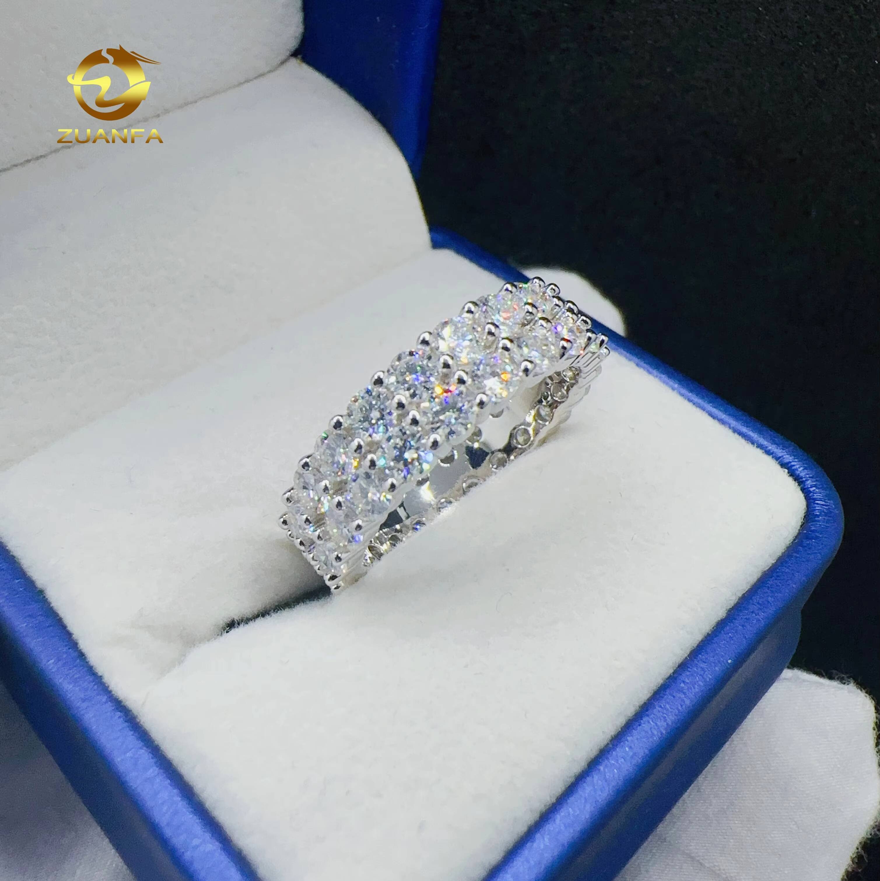 Fashion 2Rows VVS Moissanite Hip Hop Ring Custom Hip Hop Jewelry 925 Sterling Silver Ring for Women