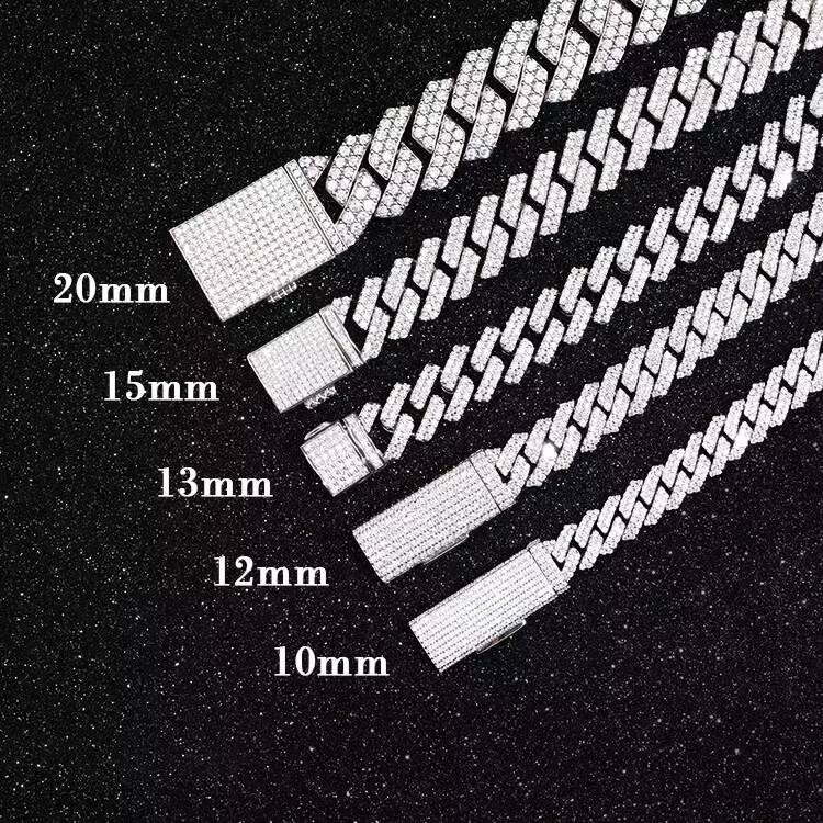 Mossanite Fine Jewelry 2-Row Cuban Bracelet 8-15mm S925 Silver VVS Lab Diamond Great Gift Idea for Parties White Gold