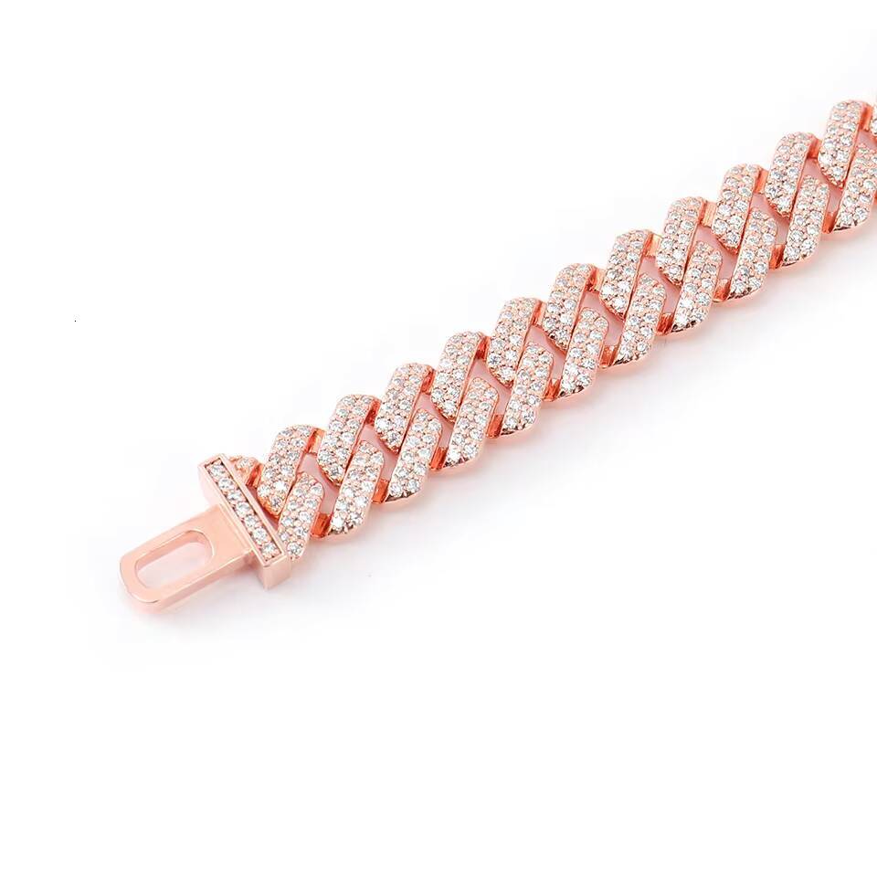 Factory Custom 10k Rose Gold Cuban Bracelet 10mm 12mm Moissanite Cuban Chain Hip Hop Jewelry Womens Bracelet and Necklace