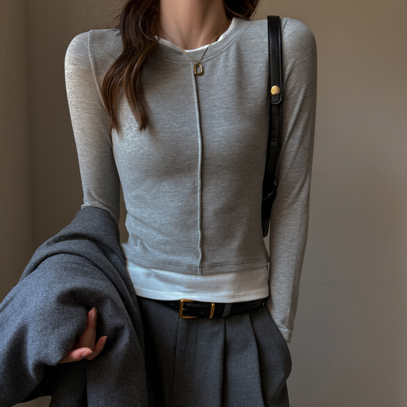 American Style Round Neck Fake Polo Two-piece Designer Hoodie Inner Layer Base Shirt For Women Wearable Outside Long Sleeve T-shirt Autumn Designer T-shirt