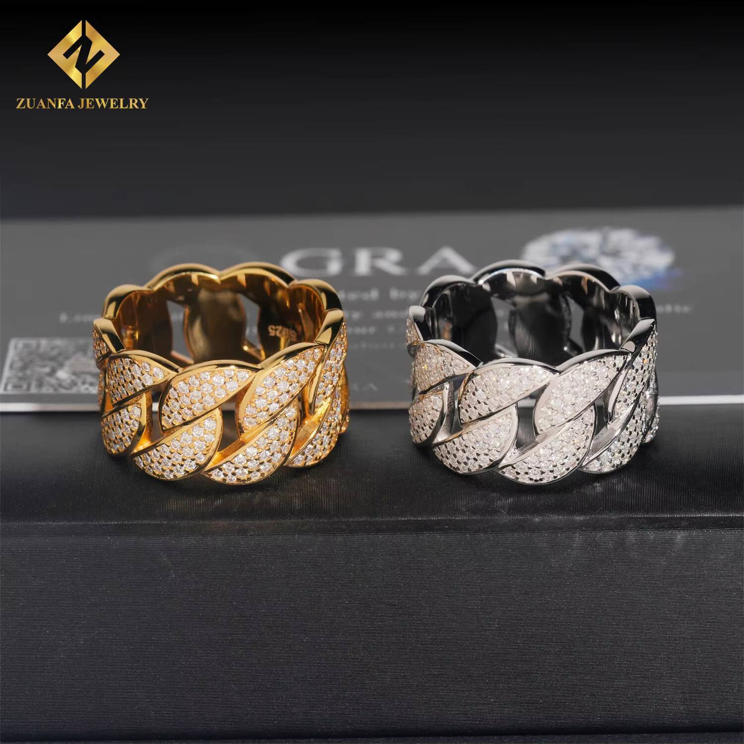Instock Classic Cuban Men Diamond Ring Moissanite Diamond Iced Out Ring Hip Hop Jewelry