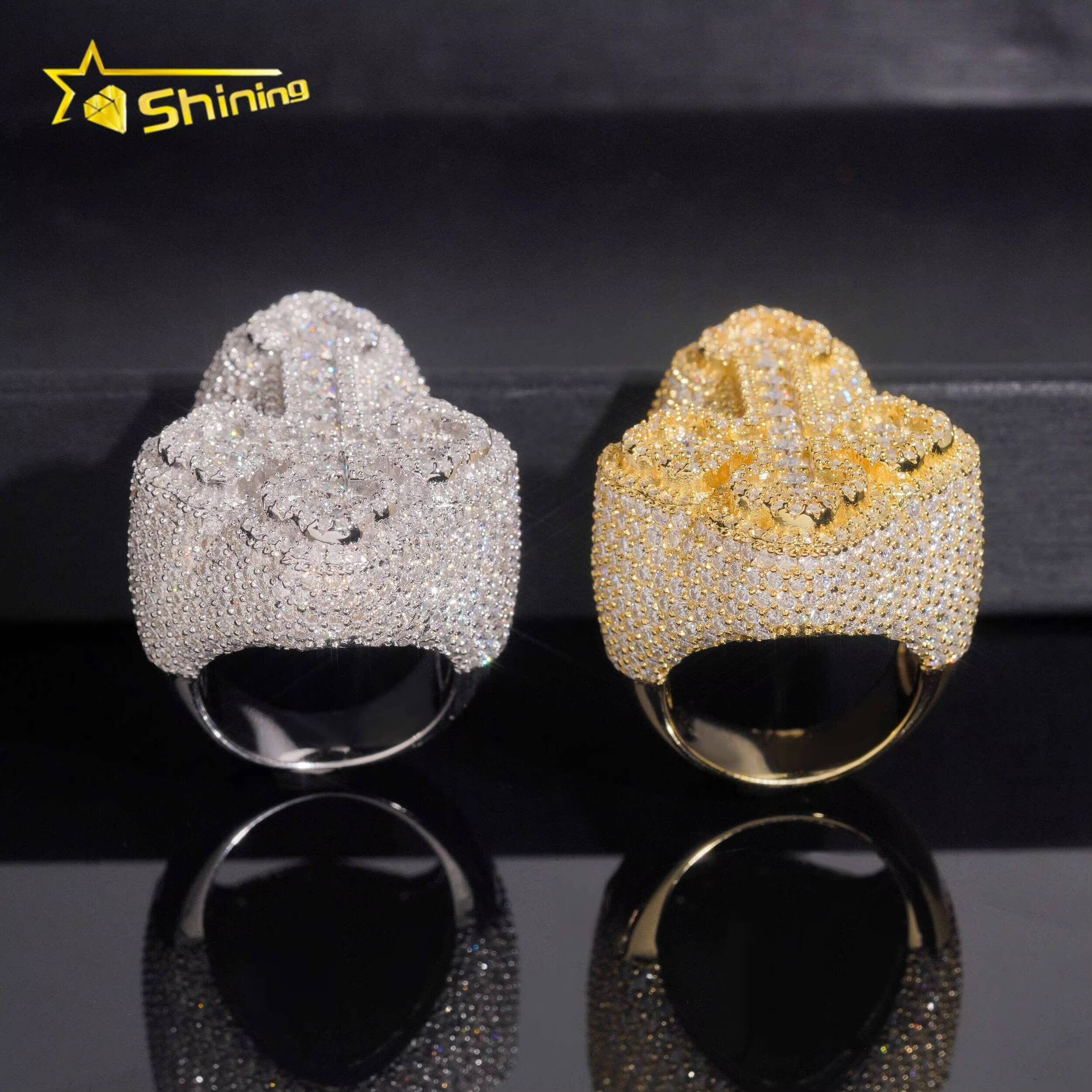 Hip Hop Fully Iced Out VVS Moissanite Cross Ring GRA Fine Jewelry Gold Plated Men Moissanite Engagement Ring