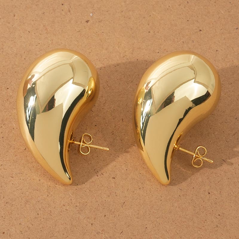 Designer Chunky Teardrop Hoop Earrings 18K Gold/Silver Tone Water Drop Curved Stud Earrings Hypoallergenic Stainless Steel Trendy Statement Earrings f