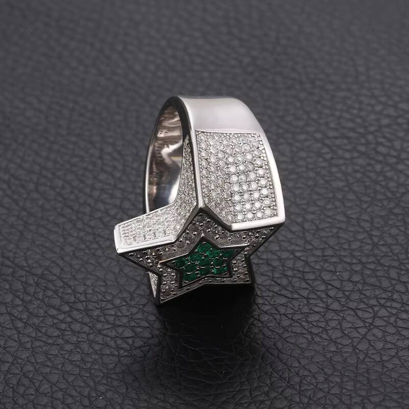 Wholesale S925 Sterling Silver VVS D Color Moissanite Ring Iced Wedding Band in Hip Hop Style for Men