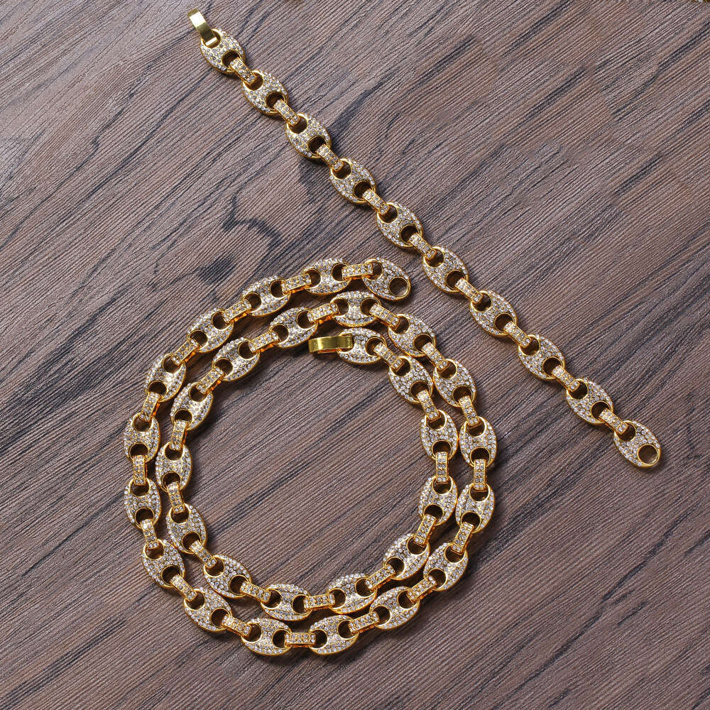 12mm pig nose chain Jewelry Hip Hop jewelry wholesale alloy Moissanite bracelet coffee bean Cuban chain