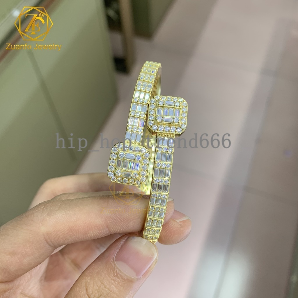 New Arrivals Fashion Men Jewelry 925 Silver Iced Out Hip Hop Jewelry VVS1 Baguette Moissanite Diamond Bracelet Bangle Men