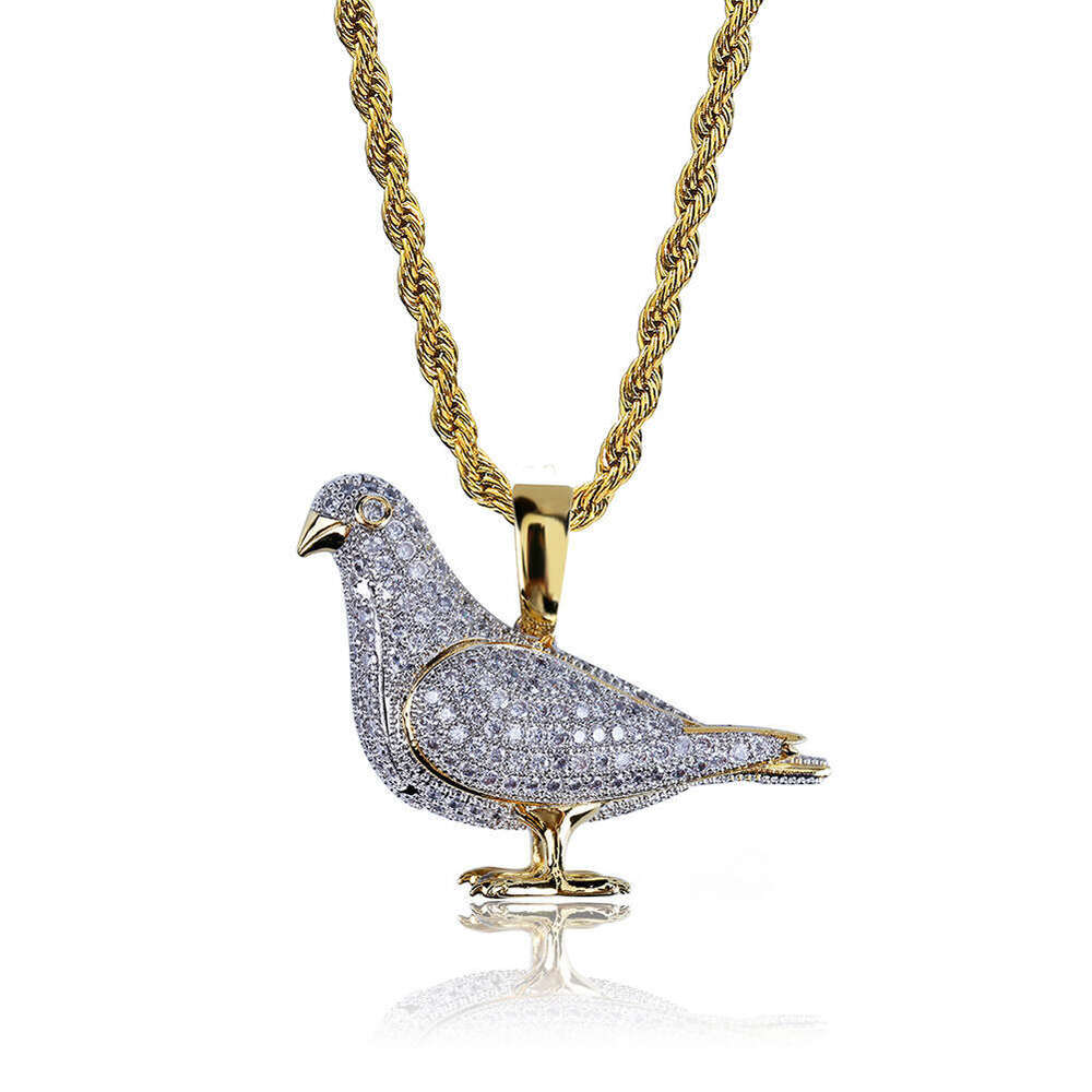 Popular Jewelry style personalized pigeon Hip Hop men's pendant jewelry micro-inlaid Moissanite two-tone trendy animal necklace