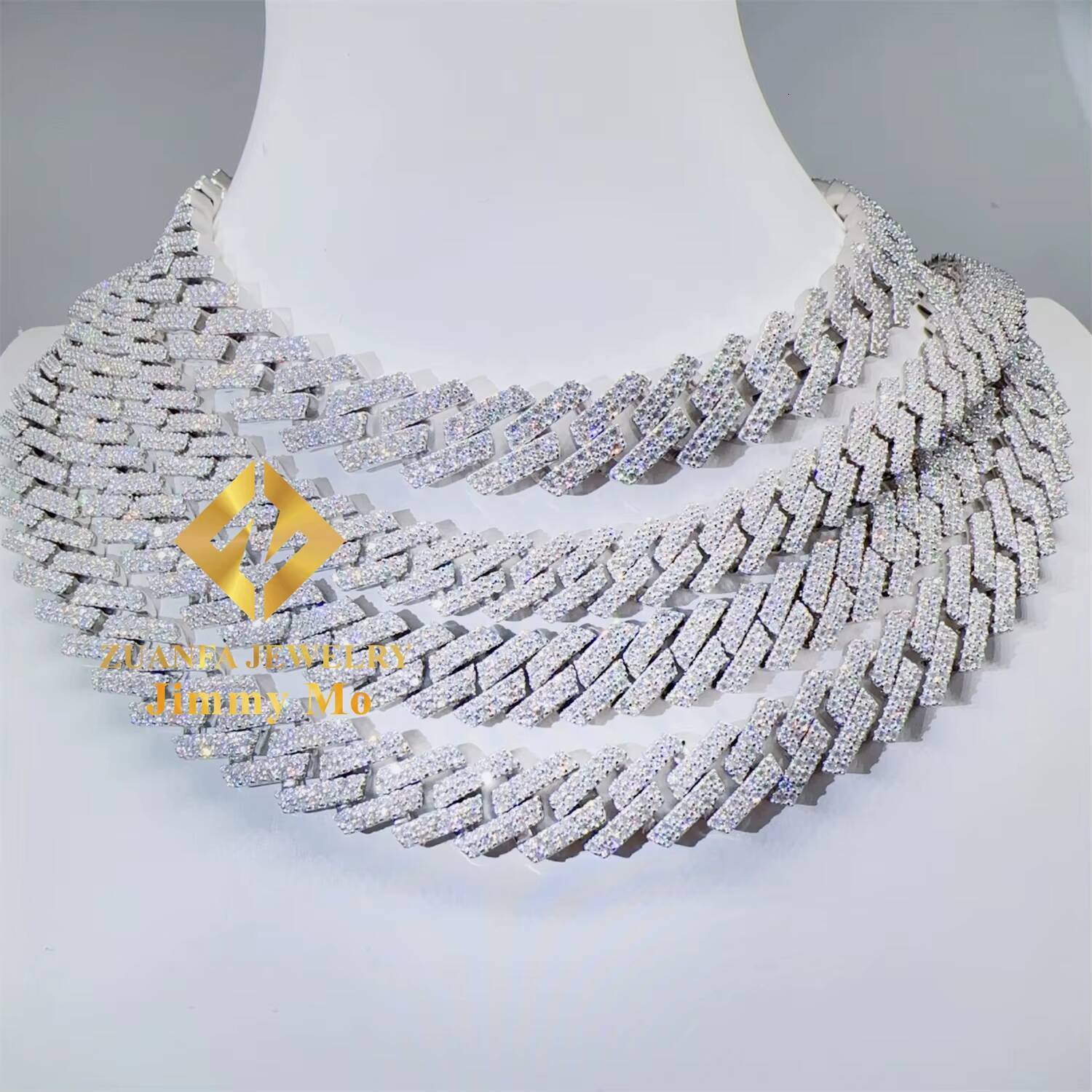 Hot Selling Pass Diamond Tester 925 Solid Silver 12mm 13mm 15mm Two Rows Iced Out Hip Hop VVS1 Moissanite Cuban Link Chain