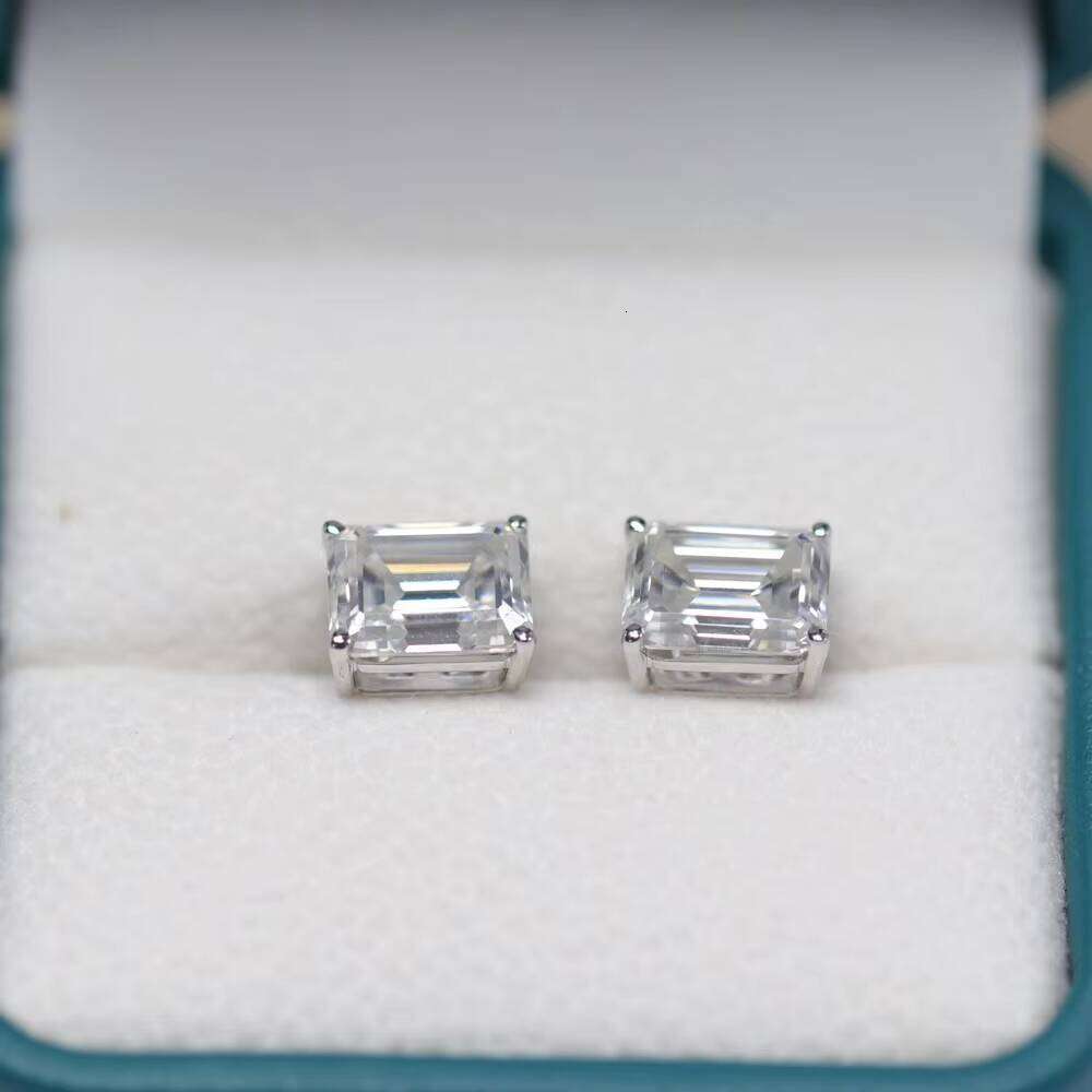 Baguette D Color VVS 14K White Yellow Rose Gold OEM MOD 3Ct Emerald Shape Moissanite Diamond Earring For Women An