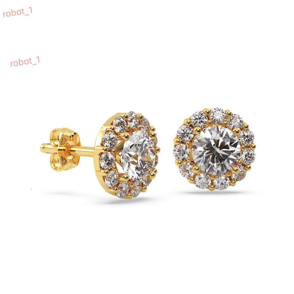 075ct Halo Diamond Stud Earrings in 18kt Yellow Gold G-H VS2-SI1