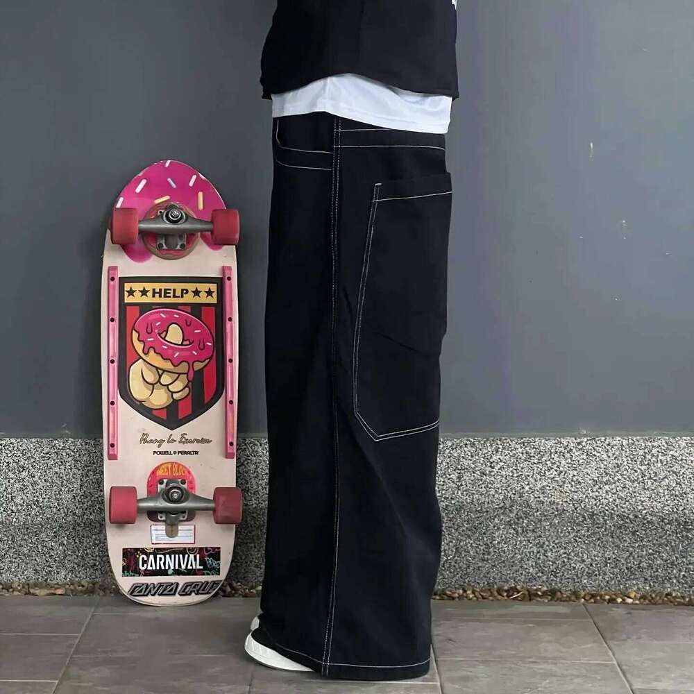 FeiFan Uniform Graphic Embroidered Y2K Jeans tracksuit t shirt for men Streetwear Harajuku Black Skateboard Pants Men's short sleeve men's s