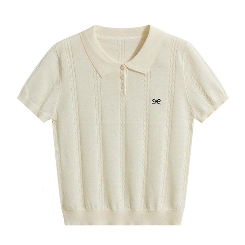 French Style Short Sleeve Knitted Top Women's Fashion High-end Summer Designer Polo T-shirt New Korean Style T-shirt Thin Slim Designer Hoodie Fit Ice Silk Shirt