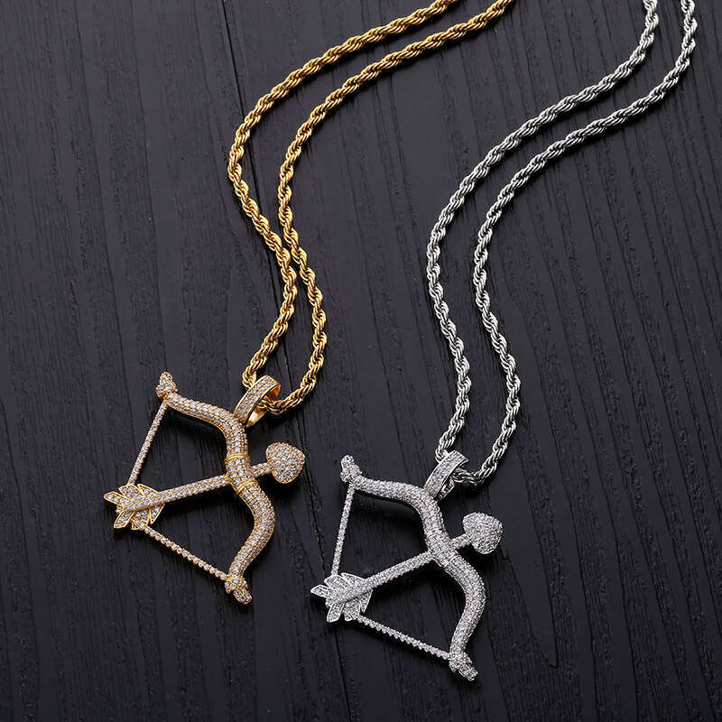 Jewelry Cupid's Arrow Personality Hip Hop Solid Pendant Micro-Inlaid Full Moissanite Trendy Necklace Jewelry Wholesale