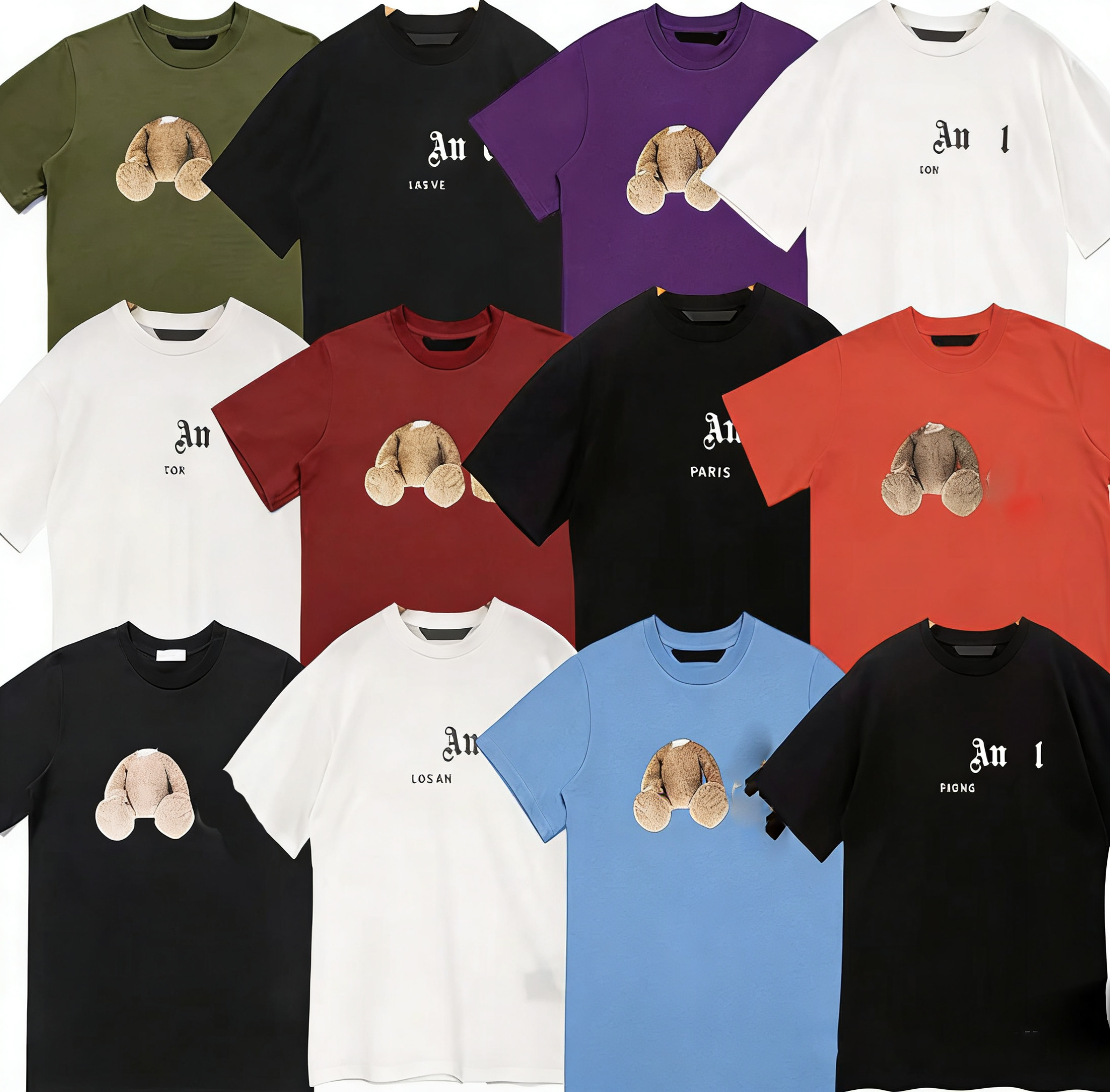 Women's Designer Style Clothing Short Sleeve Cotton Print with Animal Letters Bear Pattern Fashion Lover Casual Men's T-Shirt