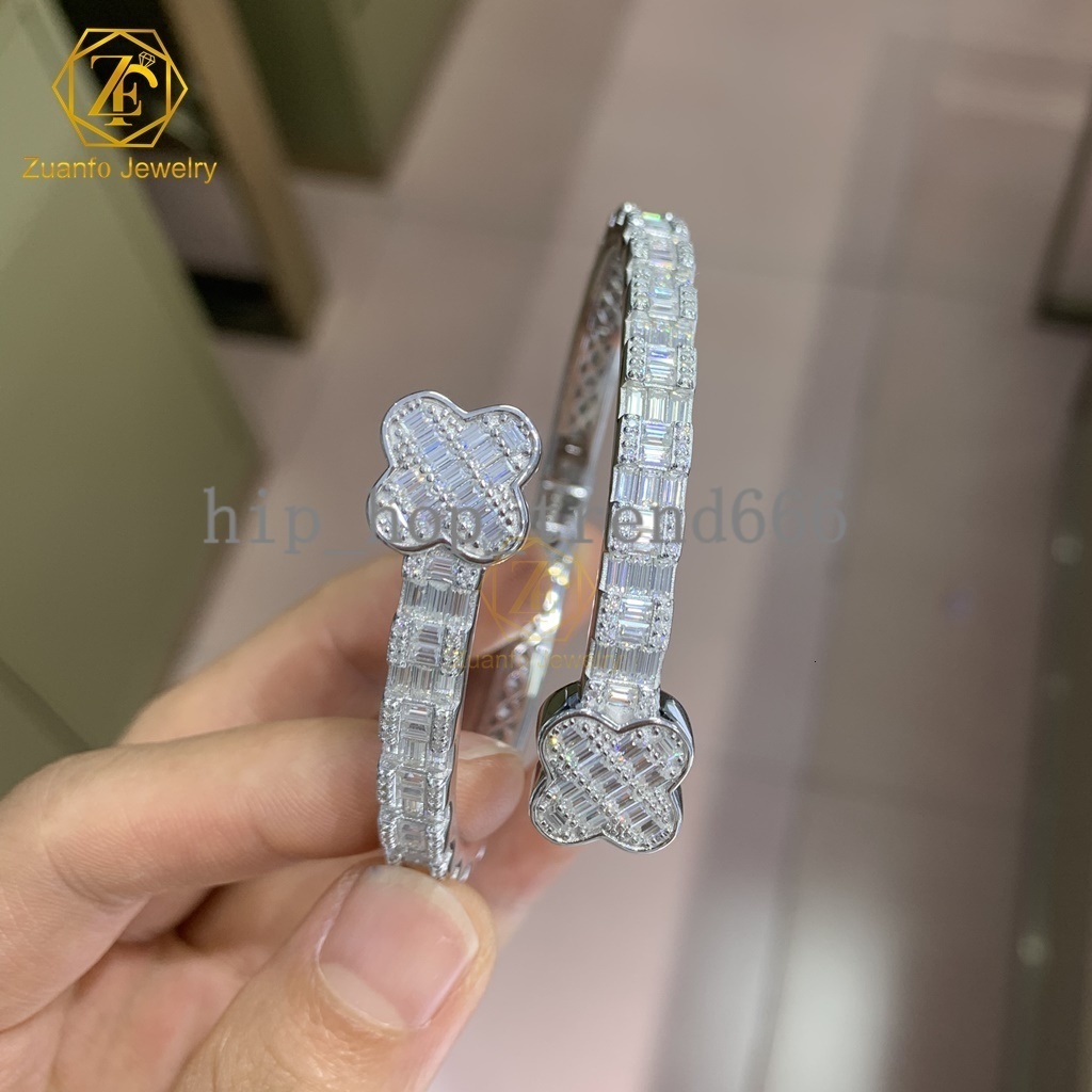 New Arrivals Fashion Men Jewelry 925 Silver Iced Out Hip Hop Jewelry VVS1 Baguette Moissanite Diamond Bracelet Bangle Men