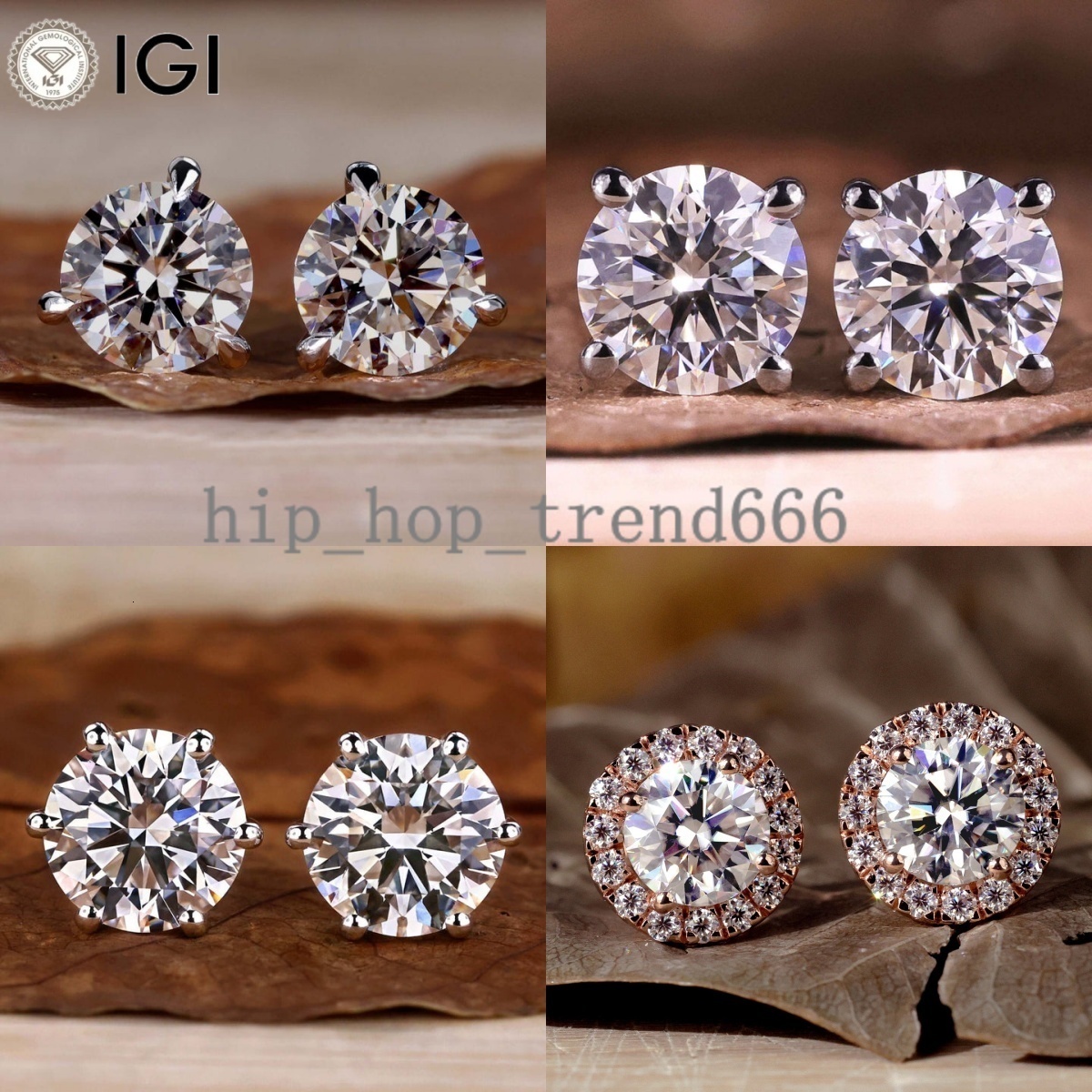 IGI Certified 1 2 3 CT Round CVD Lab Diamond Studs 14k 10k Solid Gold 6Prongs Lab Grown Diamond Earrings Stud