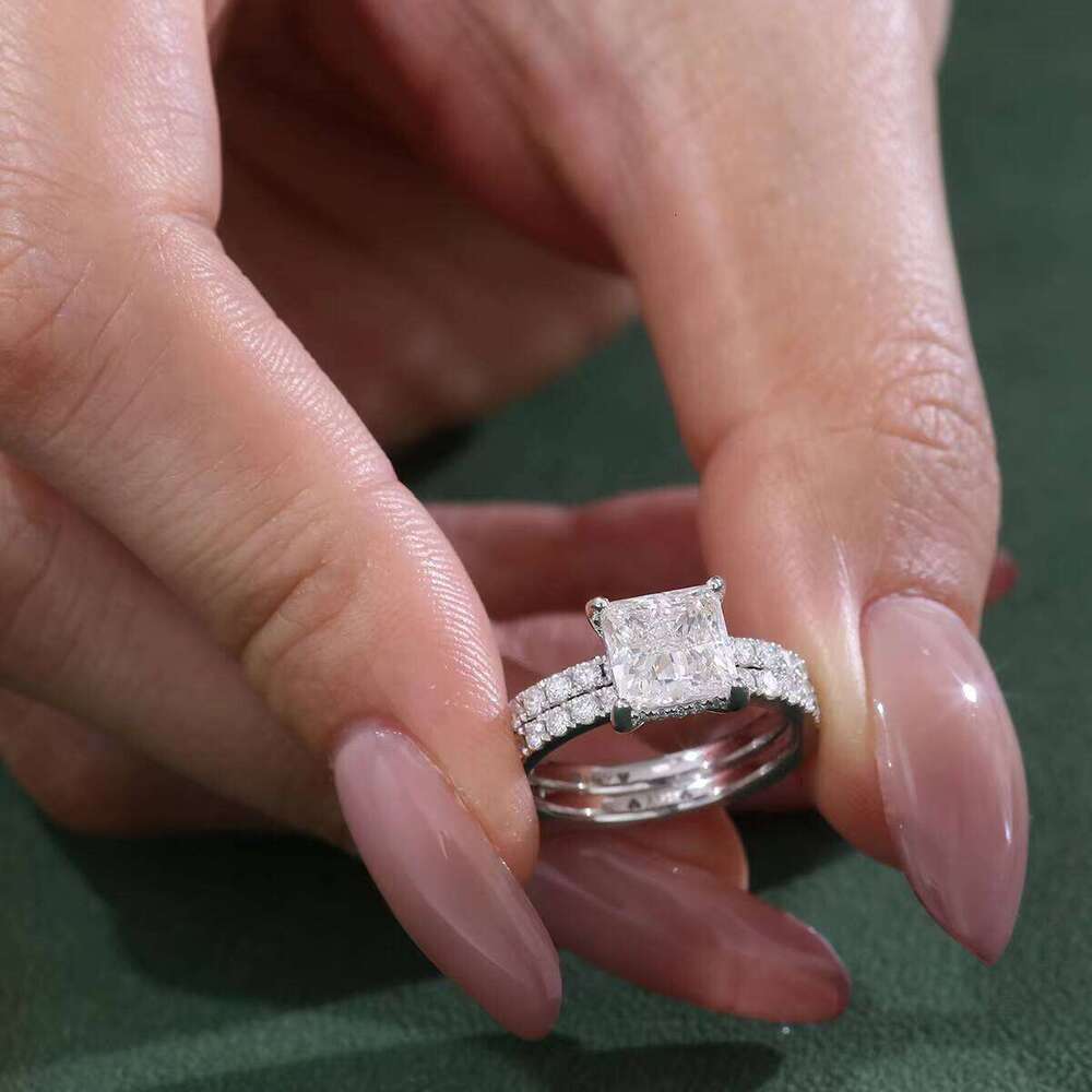 18K Gold 2 Carat Princess Cut Lab Grown Rings Engagement Solitaire Diamond Women Jewelry Ring Set