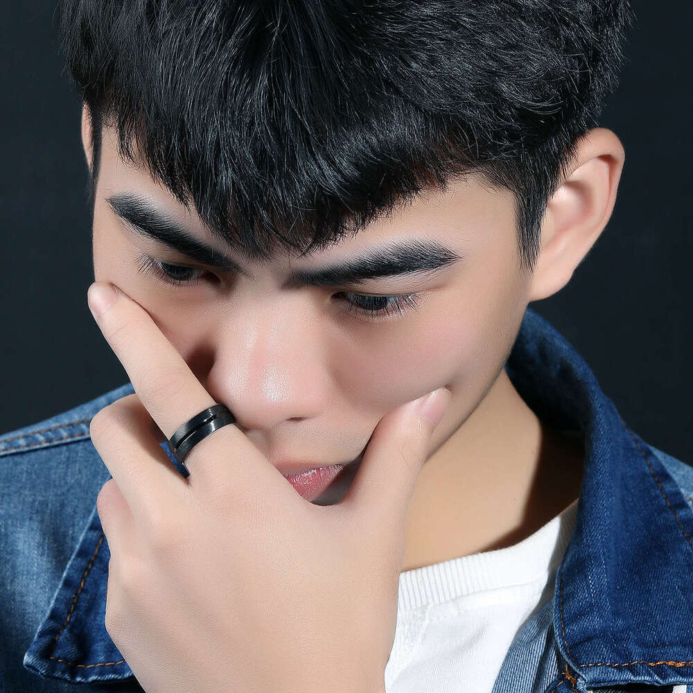Jewelry Fashion Simple Black 925 Sterling Silver 18K Gold for Men Unique Hip Hop Trendy Versatile Ring Wholesale