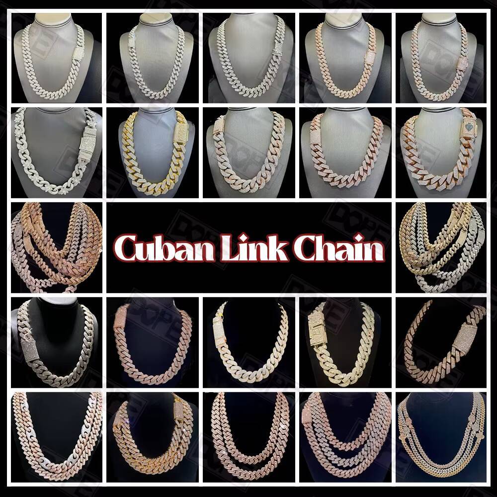 Hiphop Butterfly Cuban Link Necklace 925 Sterling Silver 2Rows 12mm Iced Out Moissanite Cuban Chain