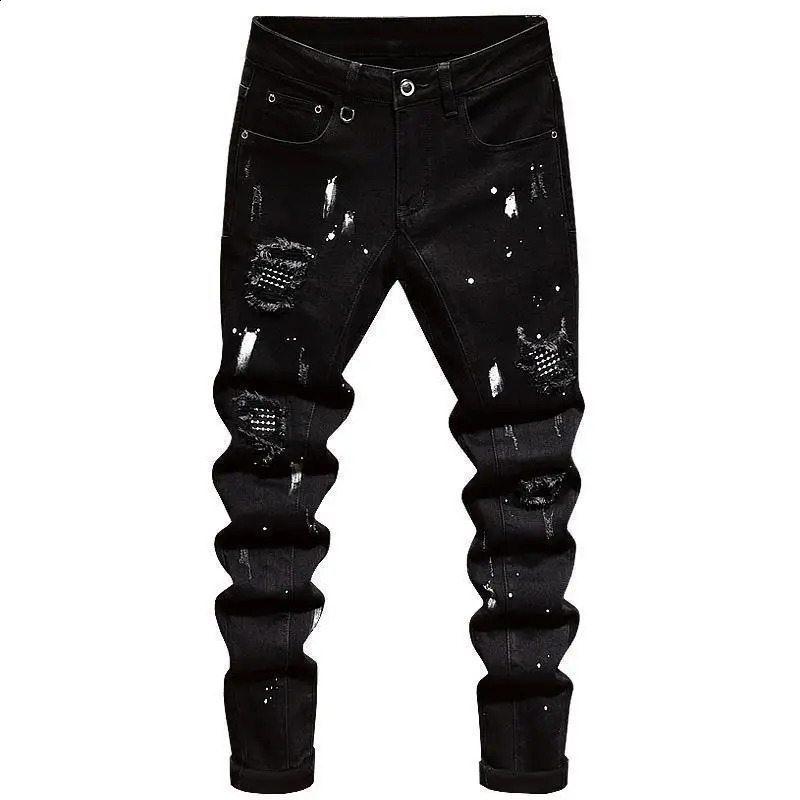 Fashion Trendy Slim Denim Jeans Men Distressed Ripped Holes Patches Spring Autumn Casual n Korean y Clothing Trousers 260618CJ - view 3