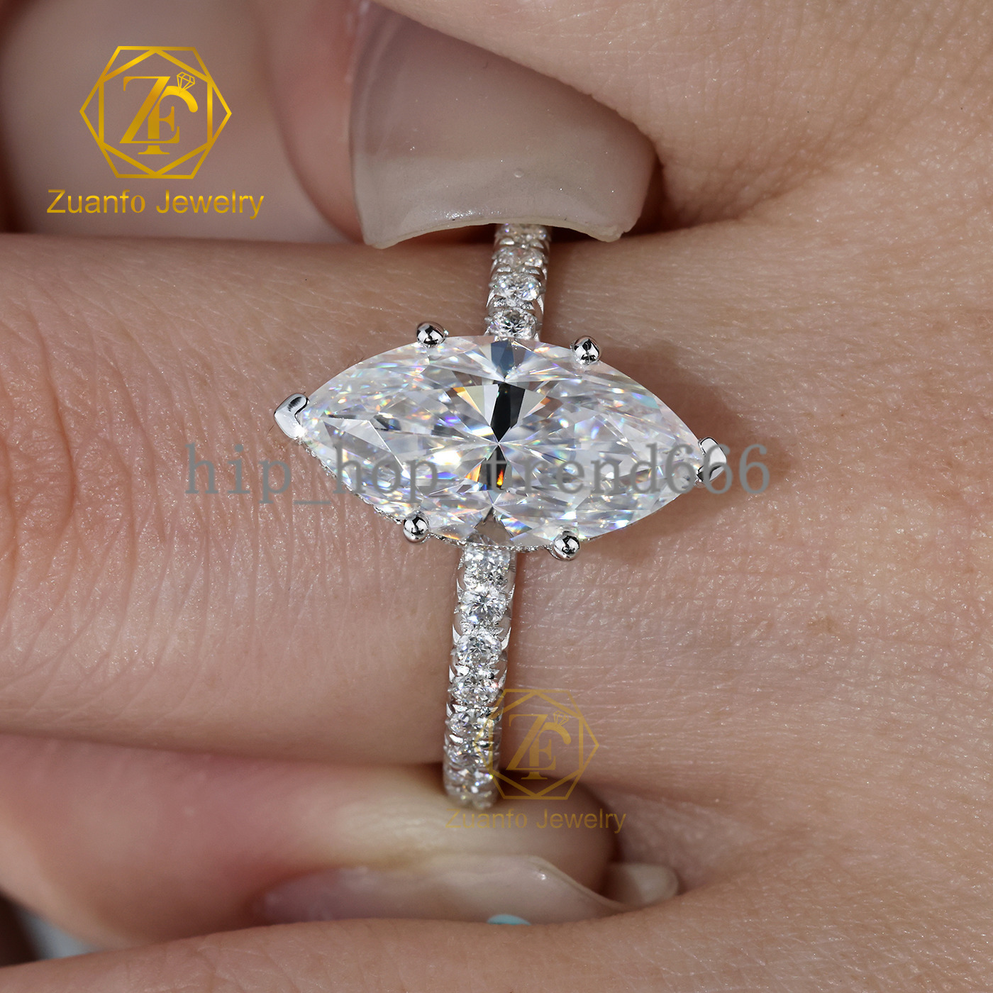 Fine Jewelry 10K 14K 18K White Gold 1ct-5ct Marquise Shape Moissanite Diamond Ring Claw Setting Moissanite Engagement Ring