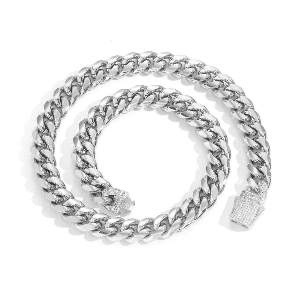 Jewelry 6mm-14mm 925 Sterling Silver 18K Gold Cuban chain titanium steel micro-inlaid Moissanite spring clasp trendy Hip Hop necklace available for dr